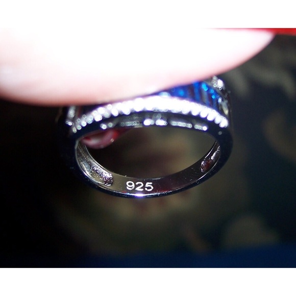 925 STERLING SILVER Blue Spinel & Cubic Zirconia Crossover Ring - Picture 10 of 15
